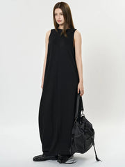 Maxi Potato Bag Dress with Deep V-Neckline - Black-SimpleModerne