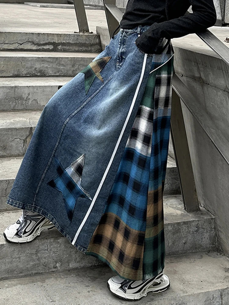 Denim & Textile Patchwork Skirt - 80's Pop-Inspired-SimpleModerne