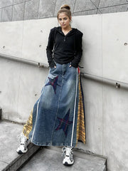 Denim & Textile Patchwork Skirt - 80's Pop-Inspired-SimpleModerne