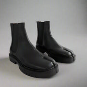 Unisex Black Split-Toe Chelsea Boots - Minimalist Ankle Boots-SimpleModerne