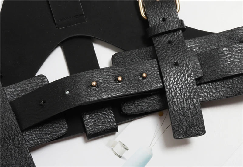 Edgy Adjustable Black Leather Harness Belt-SimpleModerne