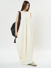 Maxi Potato Bag Dress with Deep V-Neckline - Beige-SimpleModerne