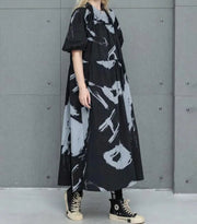 Black and Gray Bardot Punk Dress with Abstract Print-SimpleModerne