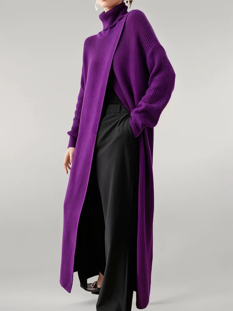 Maxi Split Purple Turtleneck Pullover-SimpleModerne