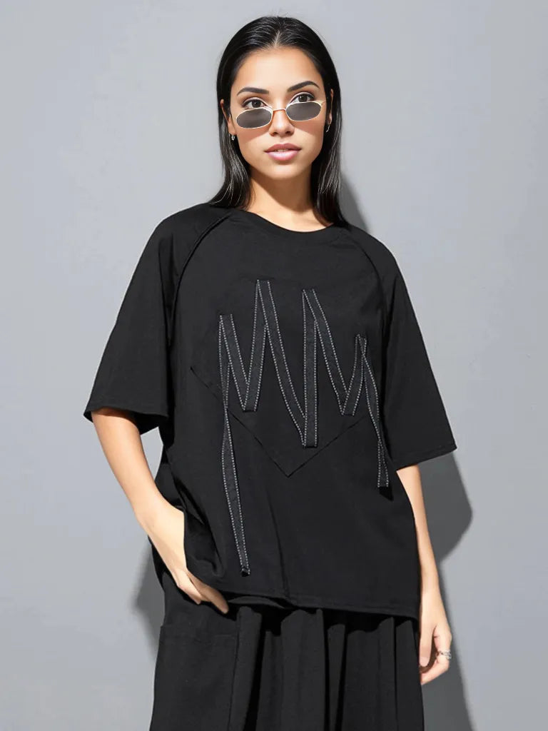 Punky Zigzag Applique T-Shirt-SimpleModerne