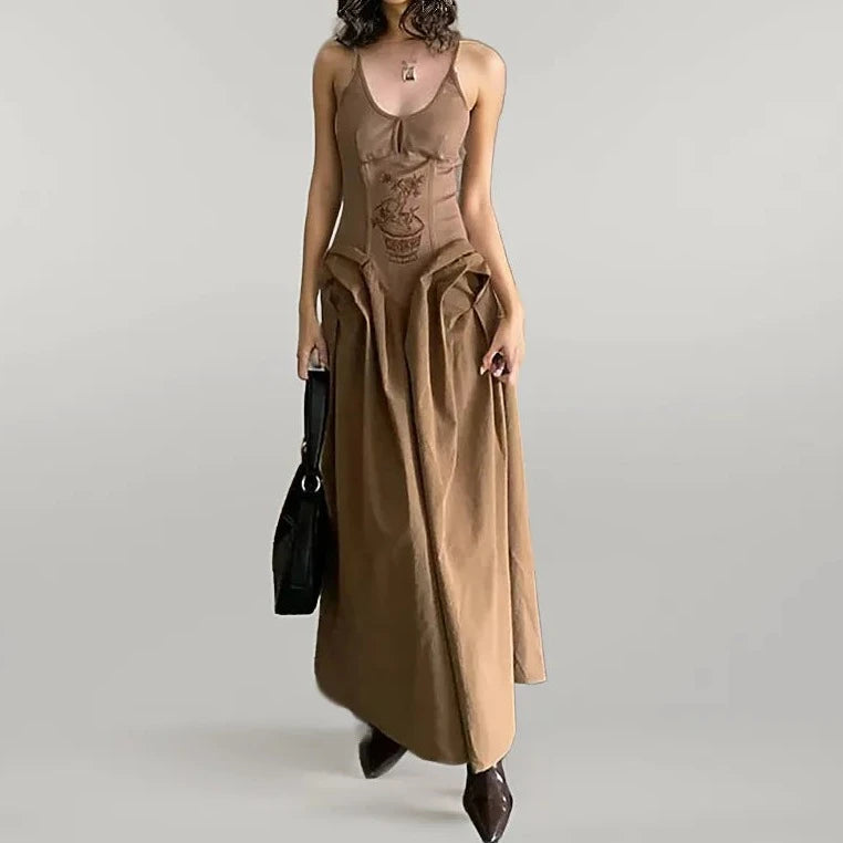 Vintage Fever Maxi Beige Dress-SimpleModerne