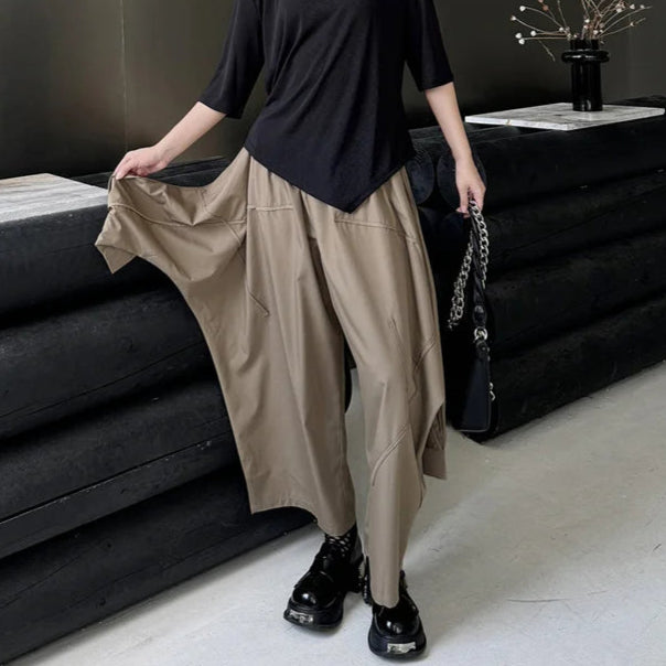 Industrial-Style Khaki Shirt-Sleeve Trousers-SimpleModerne