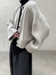 Oversized Knit Cardigan with Contrasting Patterns-SimpleModerne