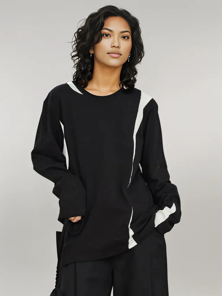 Casual Minimal Goth Color - Block Long Sleeve Shirt-SimpleModerne