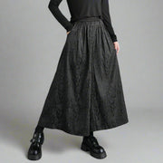 lack Jacquard Wide-Leg Ankle-Length Pants with Elastic Waist - Gothic Floral Pattern-SimpleModerne