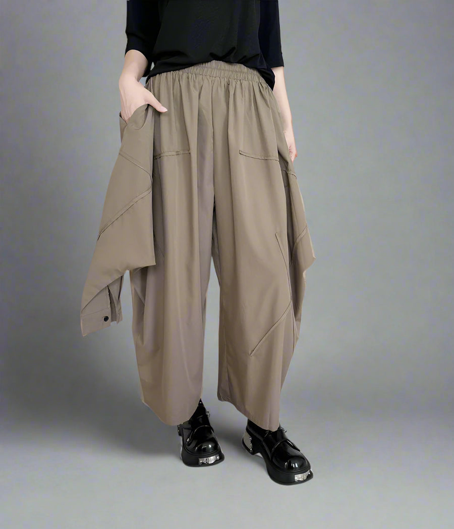 Industrial-Style Khaki Shirt-Sleeve Trousers-SimpleModerne