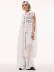 White Net Sleeveless Blouse - Sheer Layered Elegance-SimpleModerne