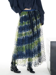 Simple Moderne Gauze High Elastic Waist Blue & Green Skirt-SimpleModerne