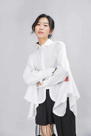 Asymmetrical Hem White Blouse with Unique Cut-SimpleModerne