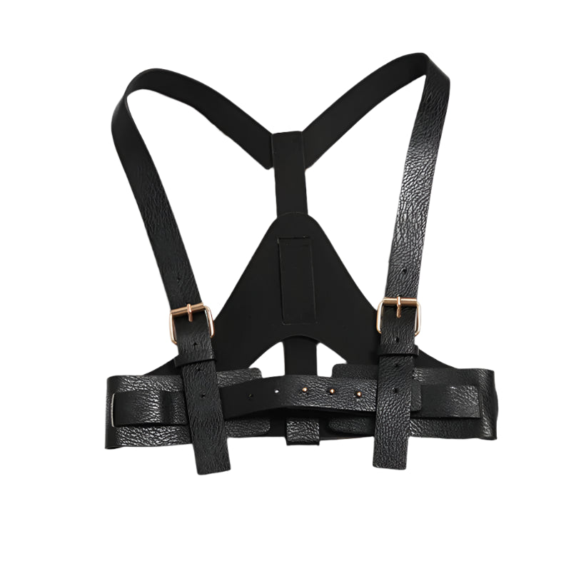 Edgy Adjustable Black Leather Harness Belt-SimpleModerne