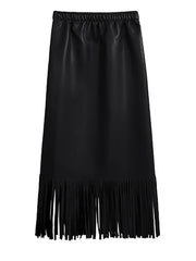 Limited Edition Vegan Leather Tassel Skirt - Mid-Calf A-Line-SimpleModerne