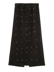 Rhinestone Studded Midi Skirt with Back Split - Elegant, Statement Piece-SimpleModerne