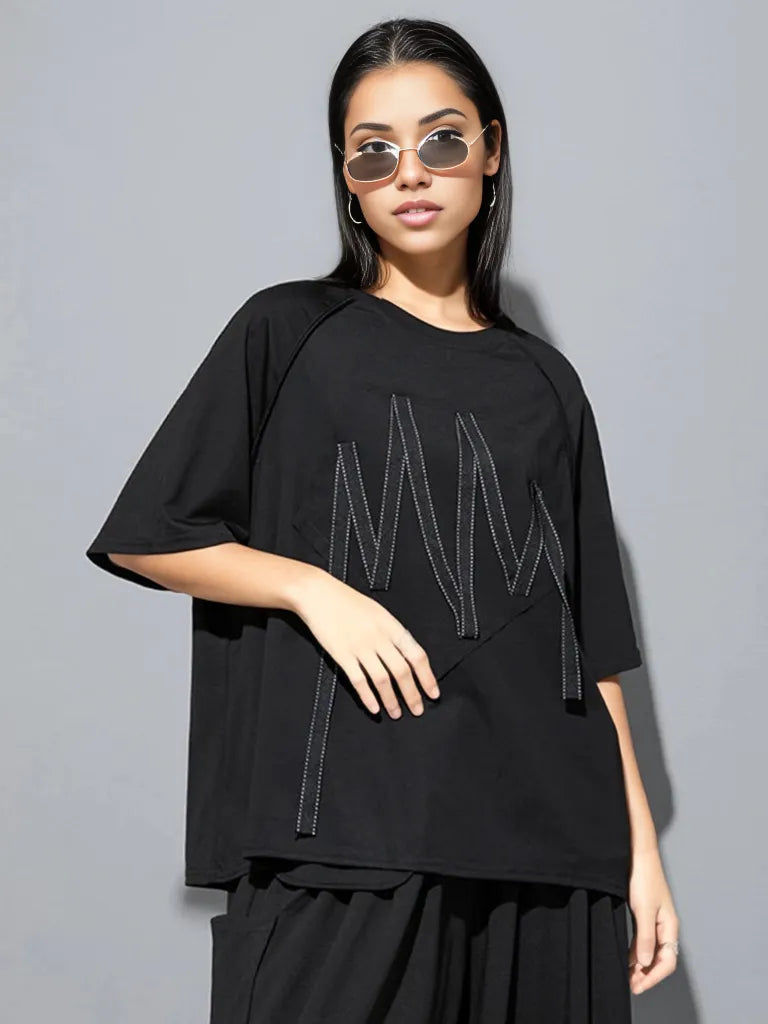 Punky Zigzag Applique T-Shirt-SimpleModerne