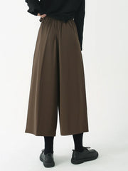 Asymmetrical Skirt-Pant Hybrid with Pleated Overlay - Coffee Brown-SimpleModerne