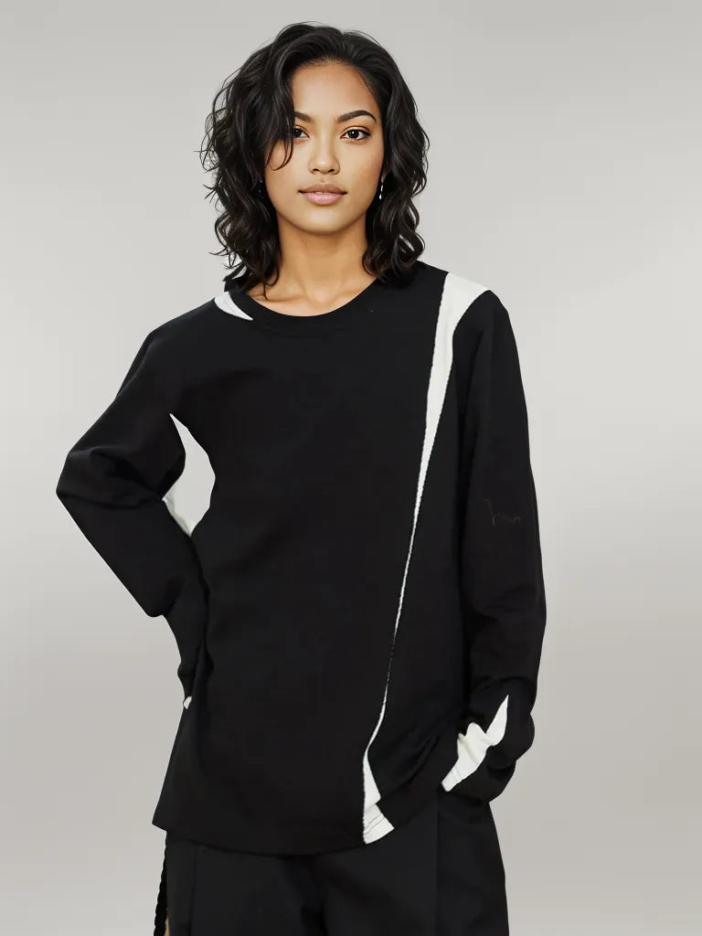 Casual Minimal Goth Color - Block Long Sleeve Shirt-SimpleModerne