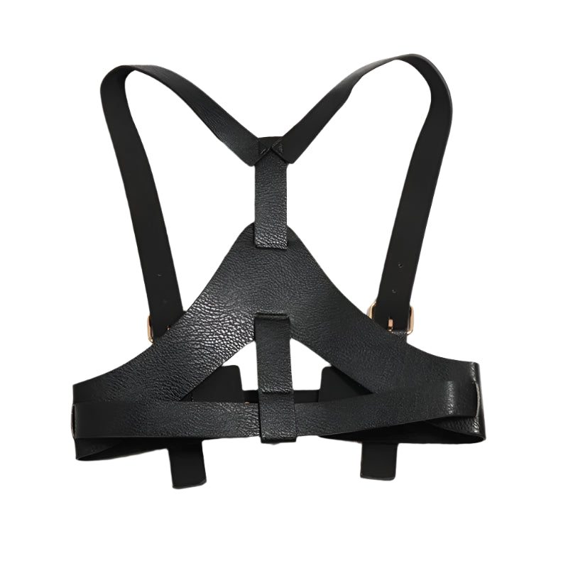 Edgy Adjustable Black Leather Harness Belt-SimpleModerne