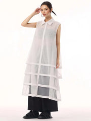 Layered Mesh Sleeveless Shirt-Dress – Available in White, Mint Green, and Black-SimpleModerne