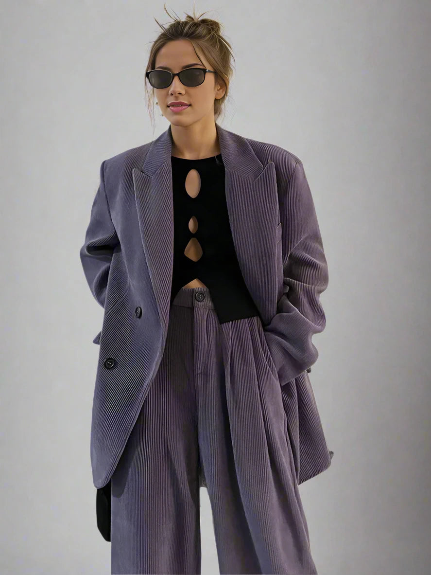 Jazz Up Oversized Fit Purple Corduroy Blazer-SimpleModerne