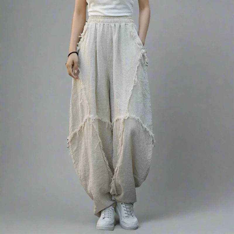 Vintage Linen Patchwork Harem Pants - Boho Chic Trousers-SimpleModerne