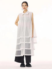 Layered Mesh Sleeveless Shirt-Dress – Available in White, Mint Green, and Black-SimpleModerne