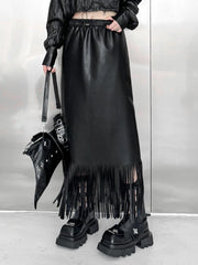 Limited Edition Vegan Leather Tassel Skirt - Mid-Calf A-Line-SimpleModerne