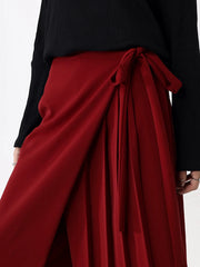 Asymmetrical Overlay Pleated Trousers – Red-SimpleModerne