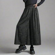 lack Jacquard Wide-Leg Ankle-Length Pants with Elastic Waist - Gothic Floral Pattern-SimpleModerne