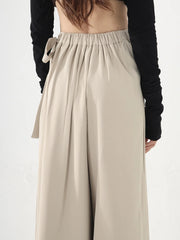 Apricot Beige Skirt-Pant Hybrid with Pleated Overlay – Sophisticated and Unique Mid-Calf Design-SimpleModerne