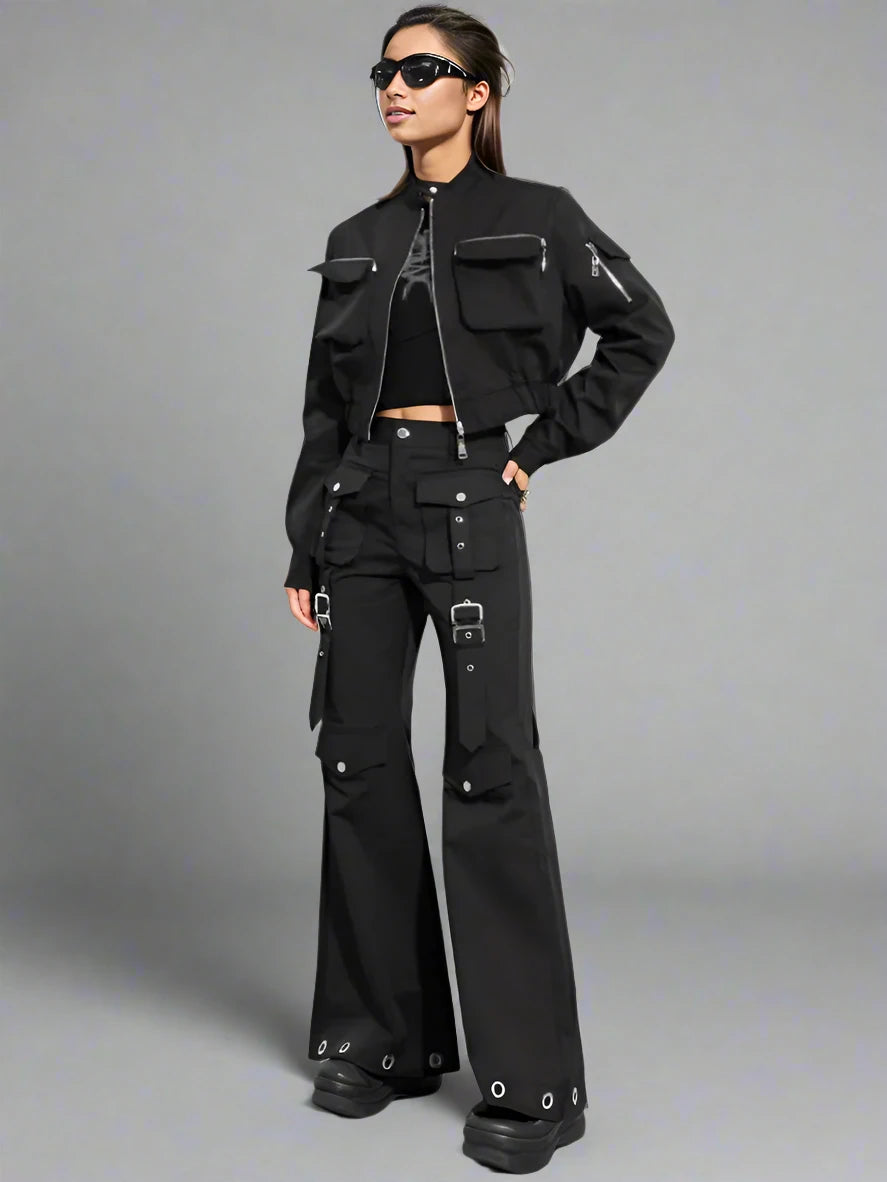 Casual Minimal Goth Trendy Cargo Trousers-SimpleModerne