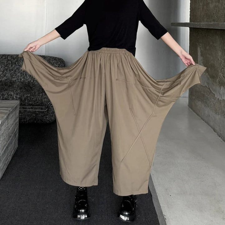 Industrial-Style Khaki Shirt-Sleeve Trousers-SimpleModerne