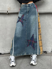 Denim & Textile Patchwork Skirt - 80's Pop-Inspired-SimpleModerne