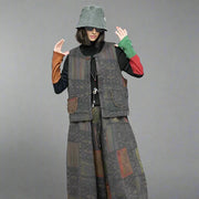 Vintage Cotton Padded Patchwork Vest-SimpleModerne