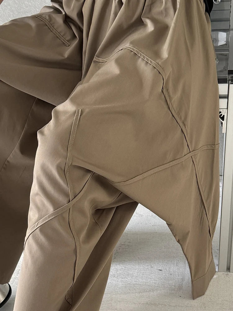 Industrial-Style Khaki Shirt-Sleeve Trousers-SimpleModerne