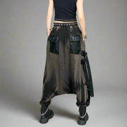 Punk-Inspired Trousers with Vegan Leather Overlay and Vintage Finish-SimpleModerne