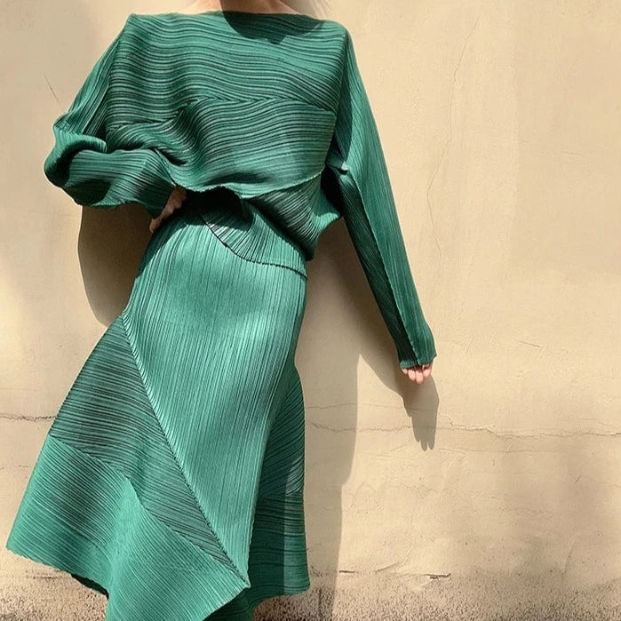 Pleated Design Green Shirt-SimpleModerne