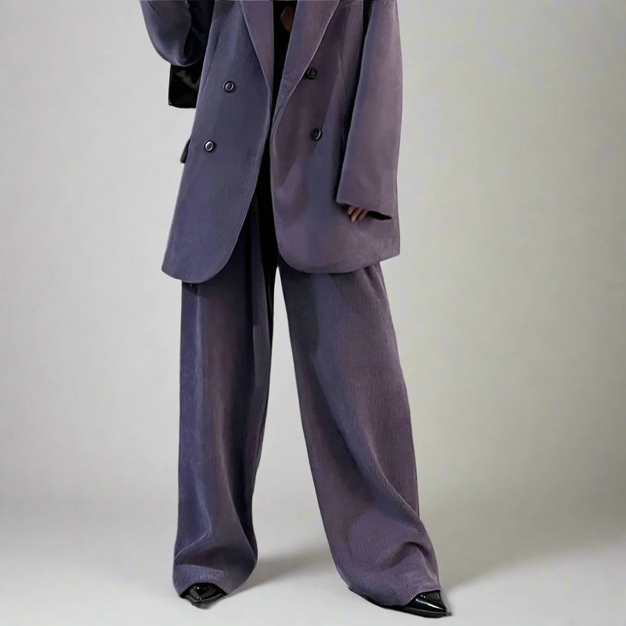 Jazz Up Purple Corduroy Wide-Leg Trousers-SimpleModerne