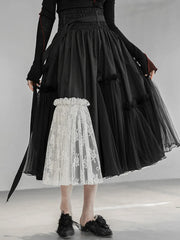 Casual Minimal Goth Layered Lace & Tulle Skirt-SimpleModerne