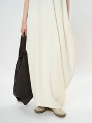 Maxi Potato Bag Dress with Deep V-Neckline - Beige-SimpleModerne