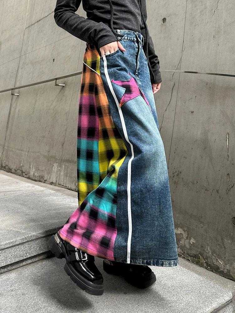 Denim & Textile Patchwork Skirt - 80's Pop-Inspired-SimpleModerne