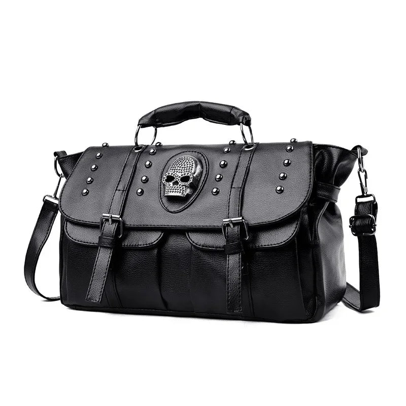 Vegan Leather Gothic Skull Bag with Studded Design-SimpleModerne