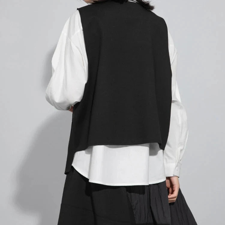 One-Button Asymmetrical Vest - Relaxed Fit, Modern Layering Piece-SimpleModerne