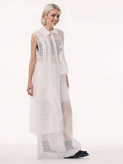 White Net Sleeveless Blouse - Sheer Layered Elegance-SimpleModerne