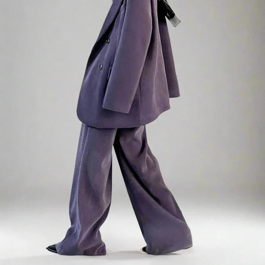 Jazz Up Purple Corduroy Wide-Leg Trousers-SimpleModerne