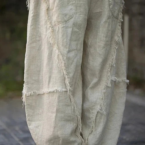 Vintage Linen Patchwork Harem Pants - Boho Chic Trousers-SimpleModerne