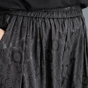 lack Jacquard Wide-Leg Ankle-Length Pants with Elastic Waist - Gothic Floral Pattern-SimpleModerne